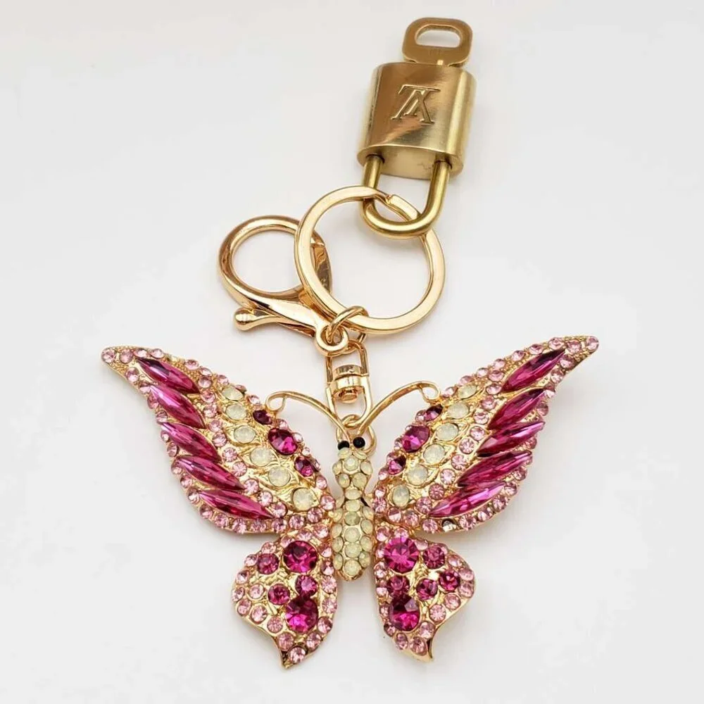 LV Gold Padlock Authentic 🔑 Luxury Bag Charm w/ Unbranded Butterfly Keychain
